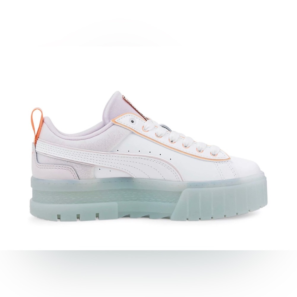 Puma Mayze platform sneakers in white and lilac